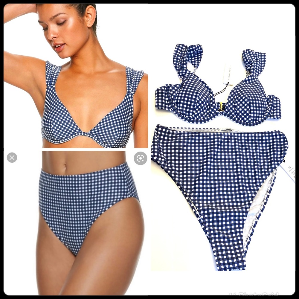 We Wore What In Gingham Bikini Navy Emily / Allie